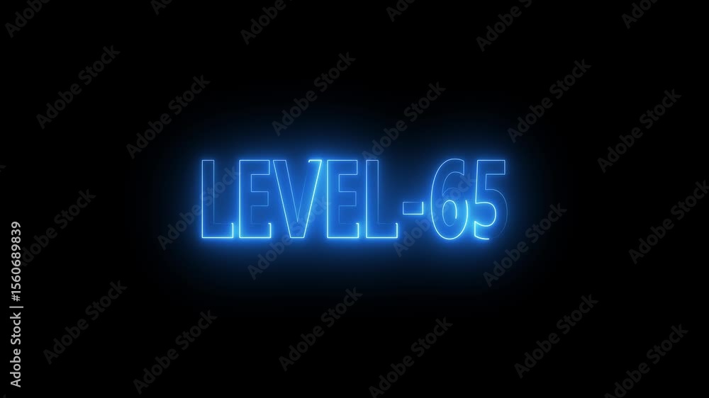 Poster glowing level-65 text with glitch effects animation. game concept next level icon isolated . black b