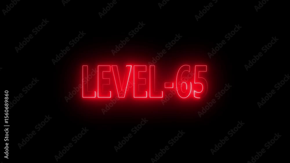 Poster glowing level-65 text with glitch effects animation. game concept next level icon isolated . black b