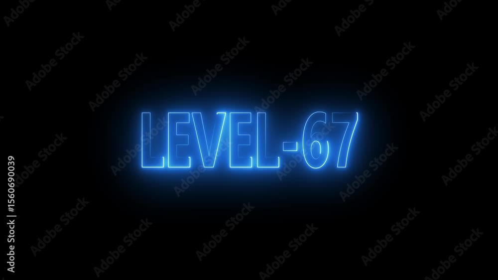 Poster glowing level-67 text with glitch effects animation. game concept next level icon isolated . black b