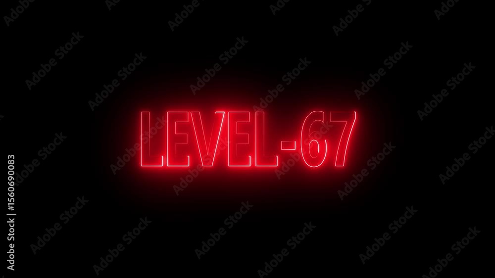 Poster glowing level-67 text with glitch effects animation. game concept next level icon isolated . black b