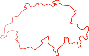 A red silhouette of Switzerland filled with a gradient and featuring a bold white cross, representing the national flag.