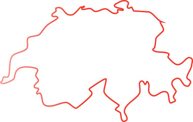 A red silhouette of Switzerland filled with a gradient and featuring a bold white cross, representing the national flag.