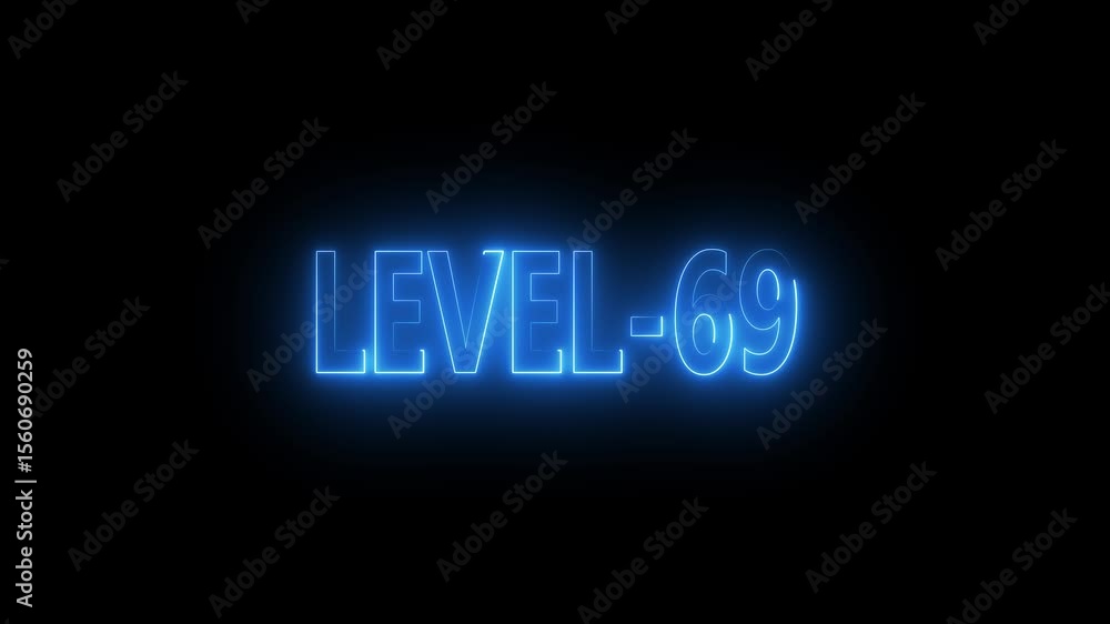 Poster glowing level-69 text with glitch effects animation. game concept next level icon isolated . black b