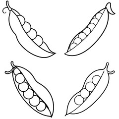 Obraz premium Peas in a Pod Icon – Fresh Vegetable Line Art, Outline Vector Illustration