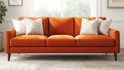 Modern orange sofa in living room