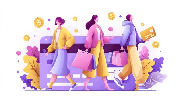 E commerce offers. Customer attraction. Cashback and rebate programs. Online shopping, smart retail, discount and loyalty card metaphors. Vector isolated concept metaphor illustrations, no logos, no 