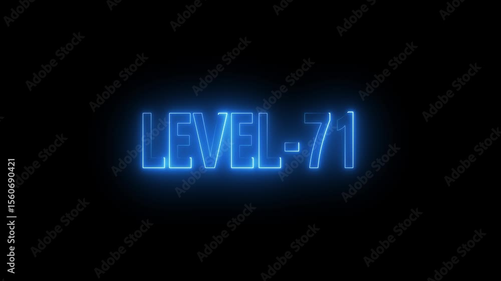 Poster glowing level-71 text with glitch effects animation. game concept next level icon isolated . black b