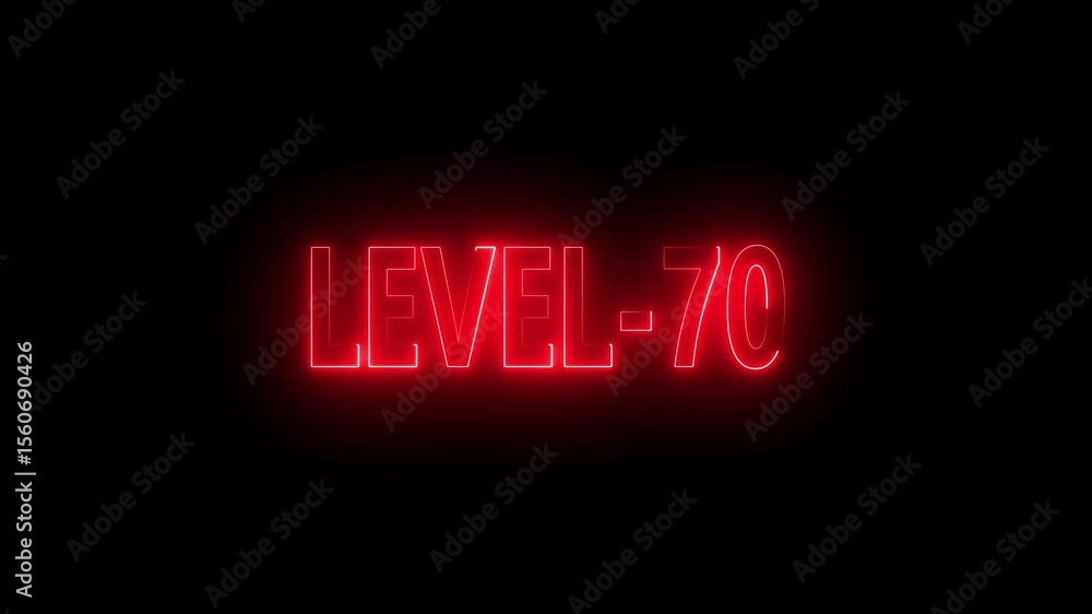 Poster glowing level-70 text with glitch effects animation. game concept next level icon isolated . black b