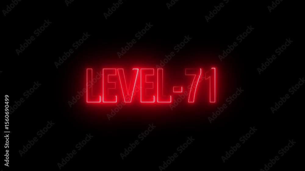 Poster glowing level-71 text with glitch effects animation. game concept next level icon isolated . black b