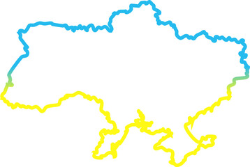 A silhouette map of Ukraine filled with a horizontal gradient of blue and yellow, symbolizing the national flag.