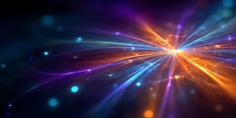 Obraz premium Colorful, glowing, and abstract image of a starburst. The colors are bright and vibrant, creating a sense of energy and excitement. The image is full of small