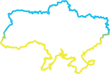 A silhouette map of Ukraine filled with a horizontal gradient of blue and yellow, symbolizing the national flag.