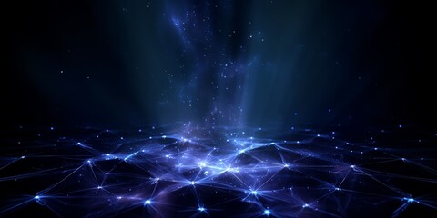 Dark blue background with a bright light shining on it. The light is surrounded by a lot of stars