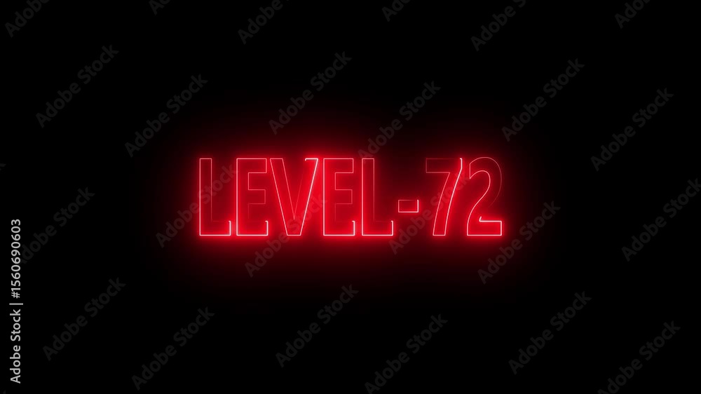 Poster glowing level-72 text with glitch effects animation. game concept next level icon isolated . black b