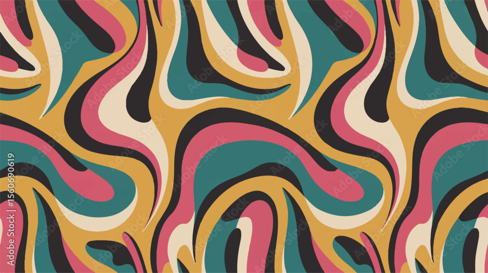 Poster groovy abstract wavy pattern retro