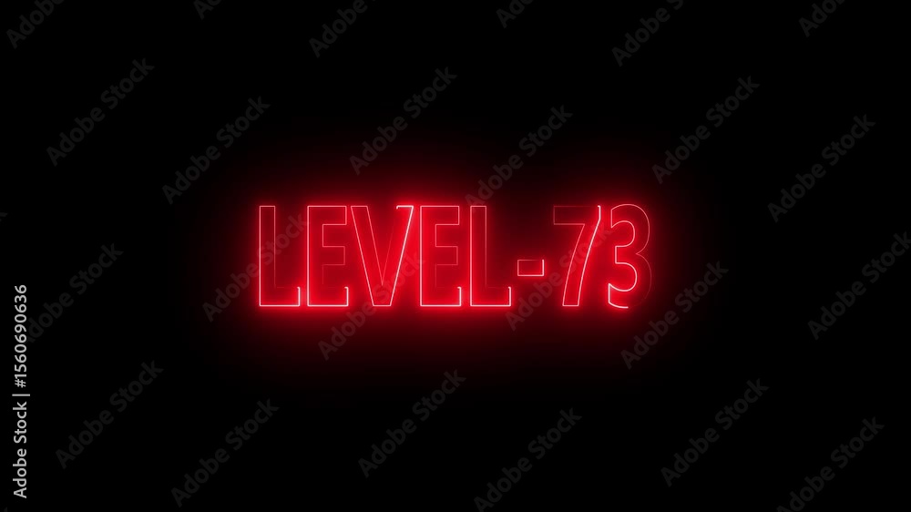 Poster glowing level-73 text with glitch effects animation. game concept next level icon isolated . black b