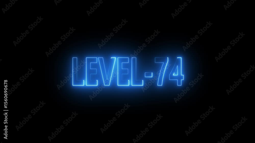 Poster glowing level-74 text with glitch effects animation. game concept next level icon isolated . black b