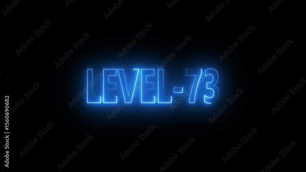 Poster glowing level-73 text with glitch effects animation. game concept next level icon isolated . black b