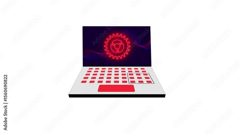 Poster laptop with red metal gears and setting representing digital connection and business concept