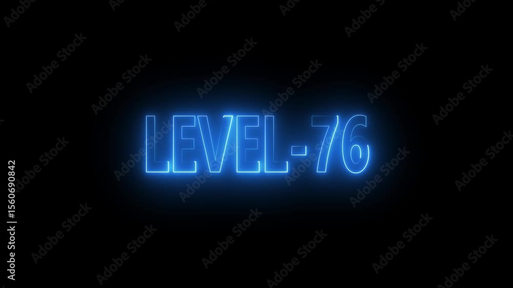 Poster glowing level-76 text with glitch effects animation. game concept next level icon isolated . black b