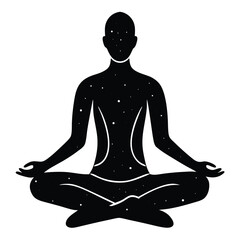 Silhouette of a Meditating Figure Filled with Stars Representing Inner Peace and Connection to the Universe