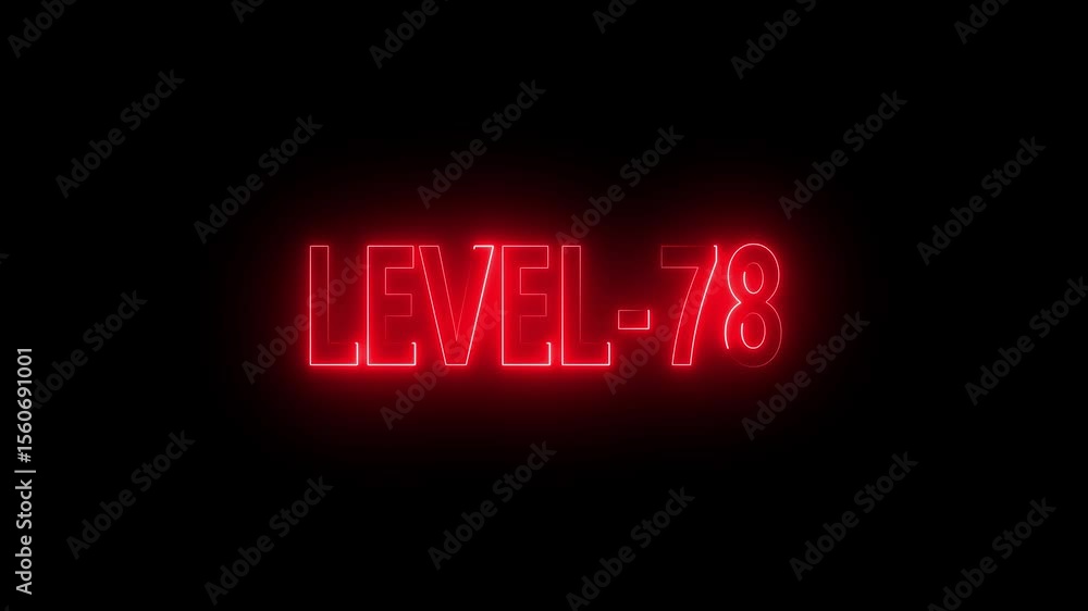 Poster glowing level-78 text with glitch effects animation. game concept next level icon isolated . black b