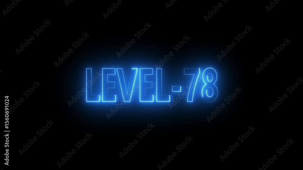 Poster glowing level-78 text with glitch effects animation. game concept next level icon isolated . black b