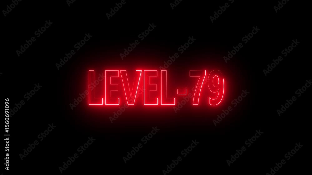 Poster glowing level-79 text with glitch effects animation. game concept next level icon isolated . black b