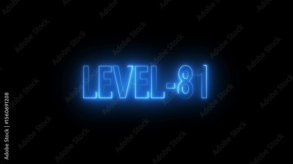 Poster glowing level-81 text with glitch effects animation. game concept next level icon isolated . black b