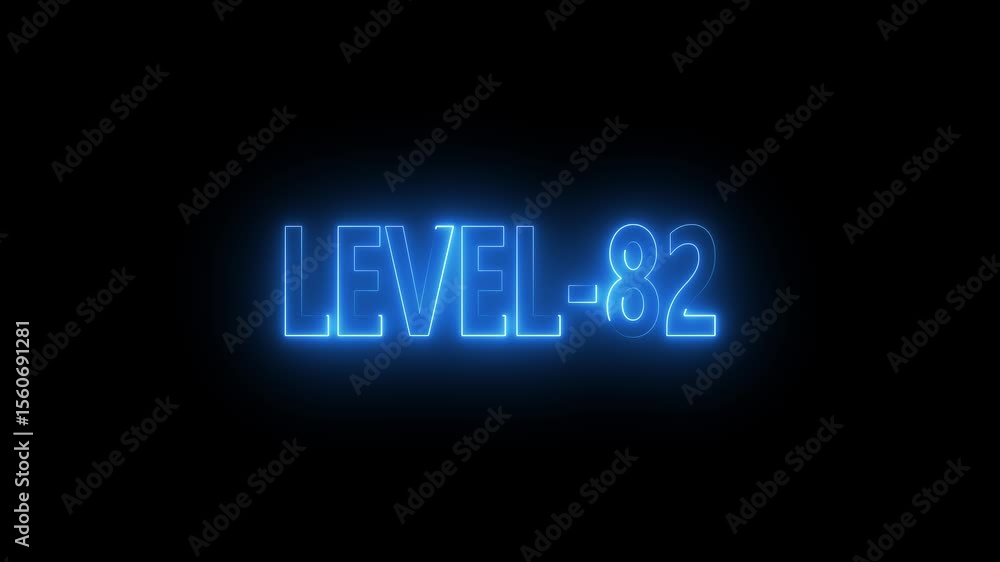 Poster glowing level-82 text with glitch effects animation. game concept next level icon isolated . black b