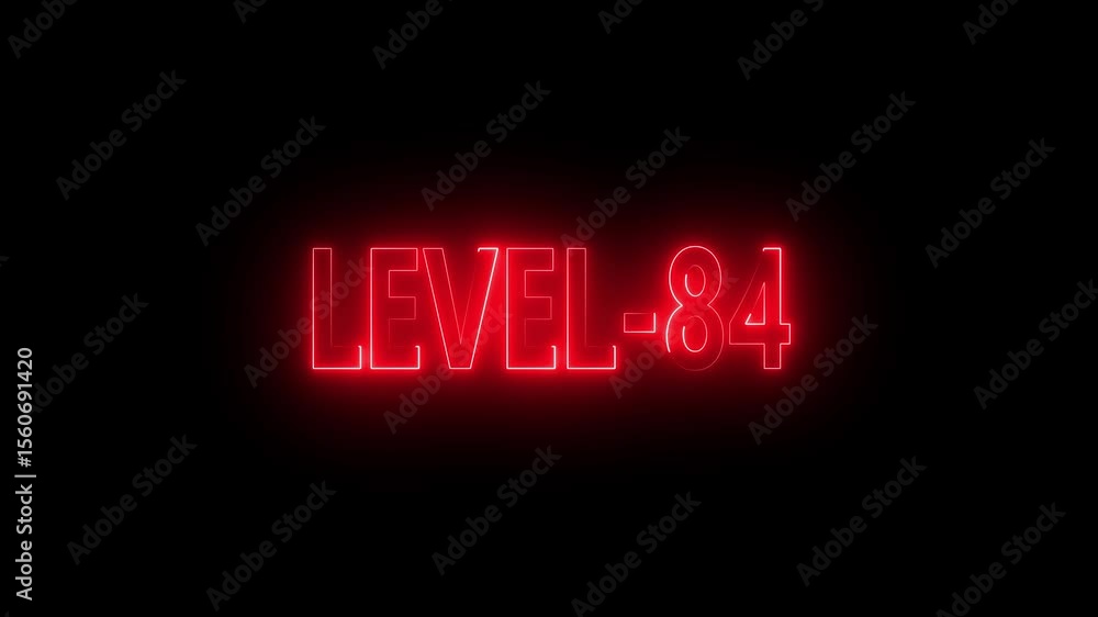 Poster glowing level-84 text with glitch effects animation. game concept next level icon isolated . black b