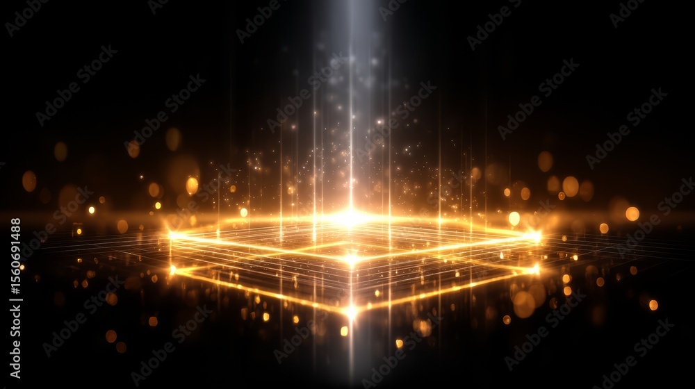 Poster square of light is illuminating a dark background, creating a striking contrast between the two. the