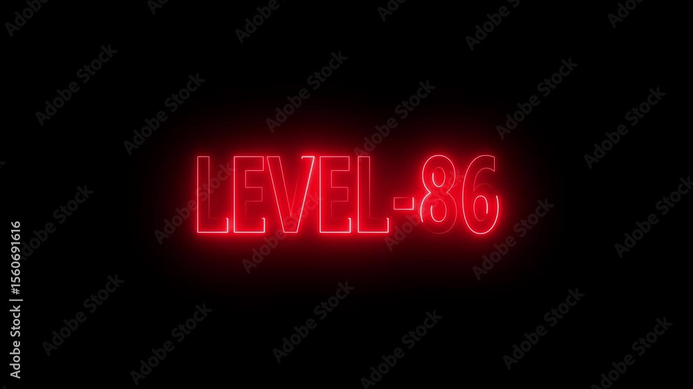 Poster glowing level-86 text with glitch effects animation. game concept next level icon isolated . black b
