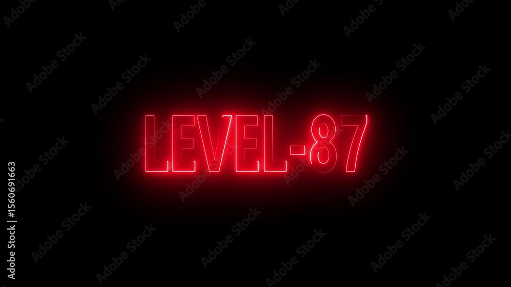 Aufkleber glowing level-87 text with glitch effects animation. game concept next level icon isolated . black b