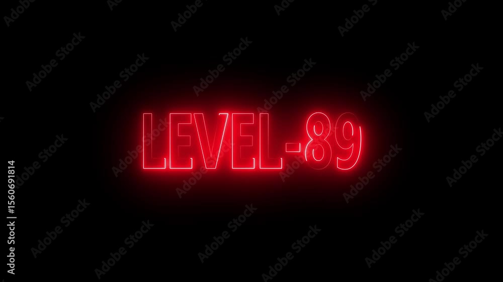 Poster glowing level-89 text with glitch effects animation. game concept next level icon isolated . black b