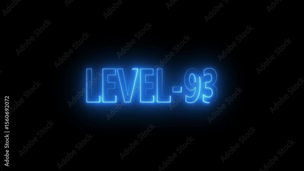 Aufkleber glowing level-93 text with glitch effects animation. game concept next level icon isolated . black b