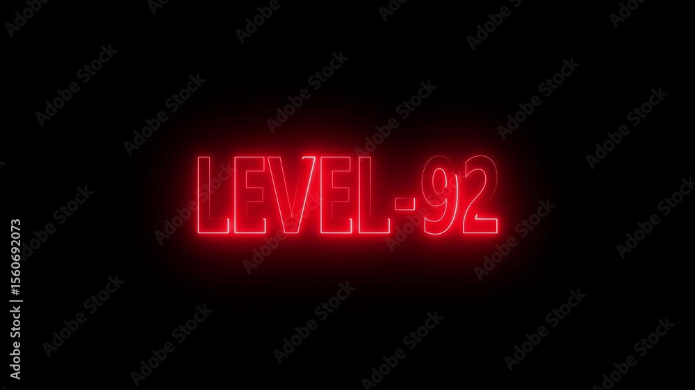 Poster glowing level-92 text with glitch effects animation. game concept next level icon isolated . black b
