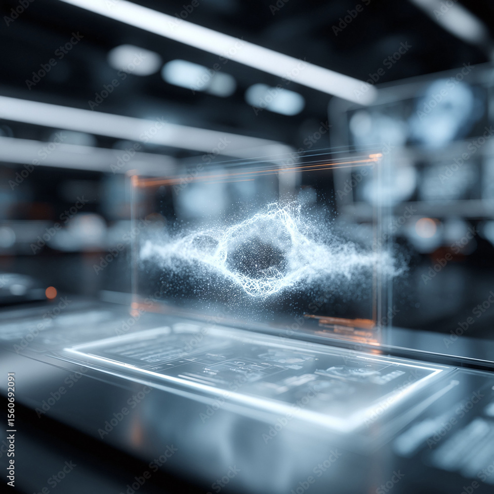 Poster futuristic control panel with glowing displays visualizing complex data streams. concept of technolo