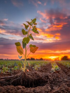 Growing Plant, flower, plant with a beautiful sunset, 
