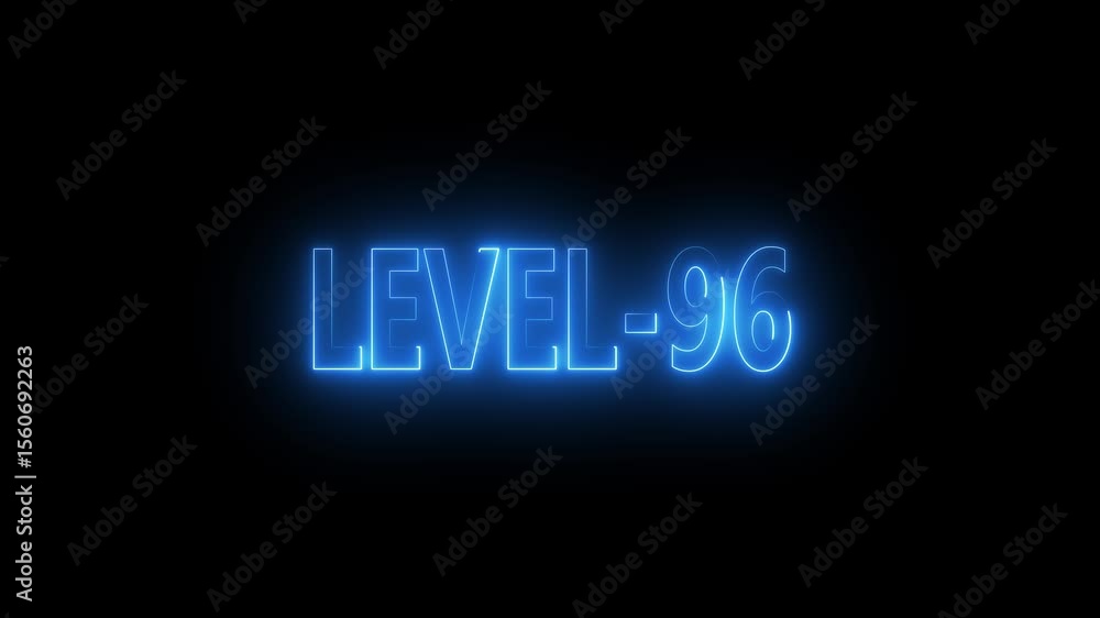 Aufkleber glowing level-96 text with glitch effects animation. game concept next level icon isolated . black b