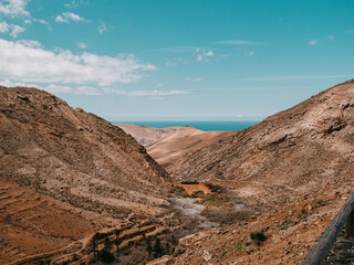 Rocky Canyon with Blue Pools in Barranco de las Peñitas, Fuerteventura, Canary Islands, Spain