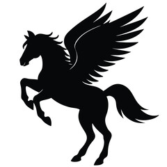 Obraz premium Majestic Pegasus Silhouette Gracefully Arched with Powerful Wings Spread Ready for Flight in a Striking and Bold Stance