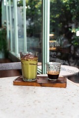 Avocado Coffee with espresso at cafe in the morning