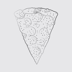 A slice of pizza with many different toppings on it Black