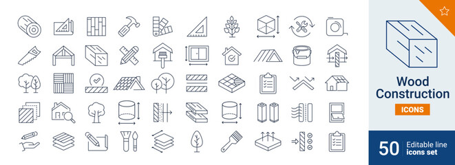 Wood icons Pixel perfect. Construction, tool, hammer, ....	
