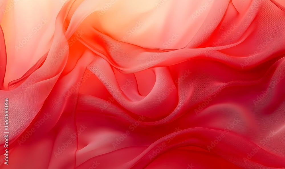 Poster abstract background featuring semi-transparent red silk fabric with flowing drapery and soft, elegan