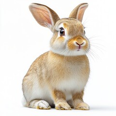 Obraz premium Fluffy rabbit sits calmly, highlighting its adorable face and perky ears in soft light