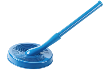 Modern blue stamp tool ready for crafting and sealing with meticulous design and shiny texture on transparent background