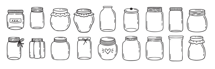  jars hand drawn doodle isolated white background jar empty template outline drawing elements