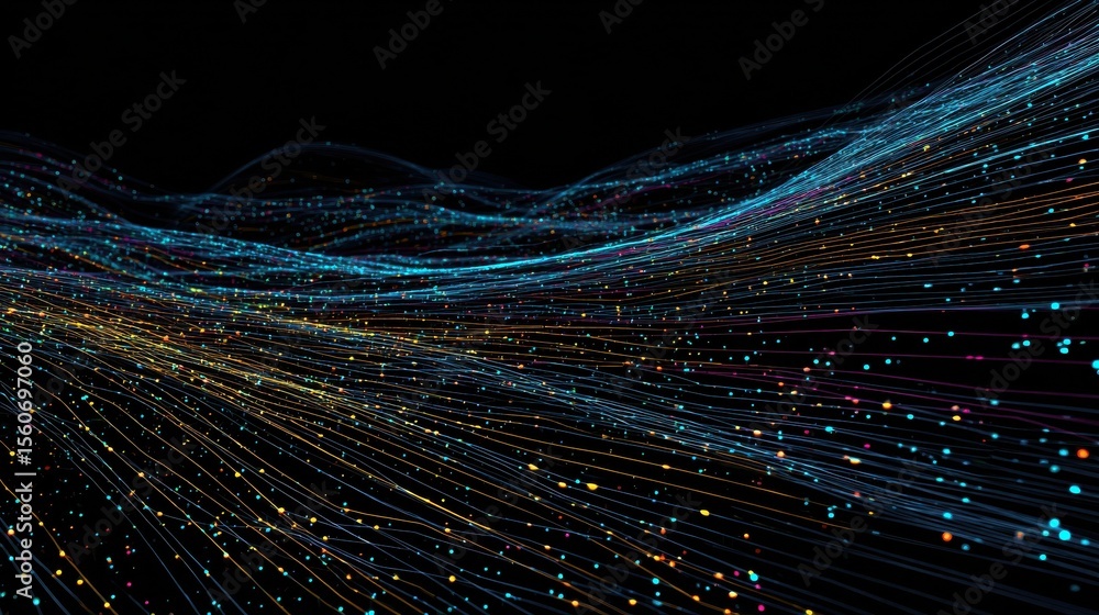 Poster big data flow technology and science vector background, tech abstraction with lines electronics and 